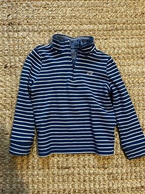 Vineyard Vines Kids Navy and White Striped Quarter-Zip Pullover